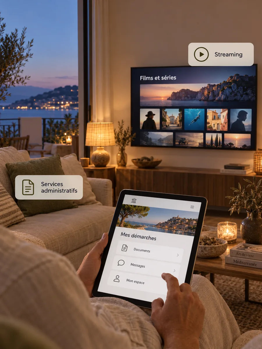 Une personne regarde un service de streaming sur sa télévision depuis son salon.